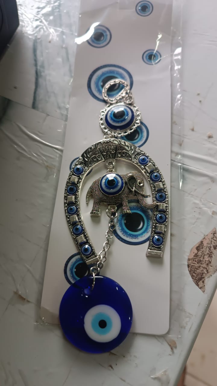 Decorative Evil Eye Hanging with Elephant and Horseshoe Motif, Wind Chime (1 Pc) Decorative Evil Eye Hanging with Elephant and Horseshoe Motif, Wind Chime (1 Pc)